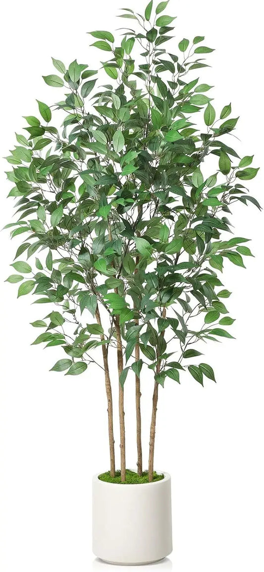 6ft Ficus Artificial Tree – Faux Silk Plant in White Planter