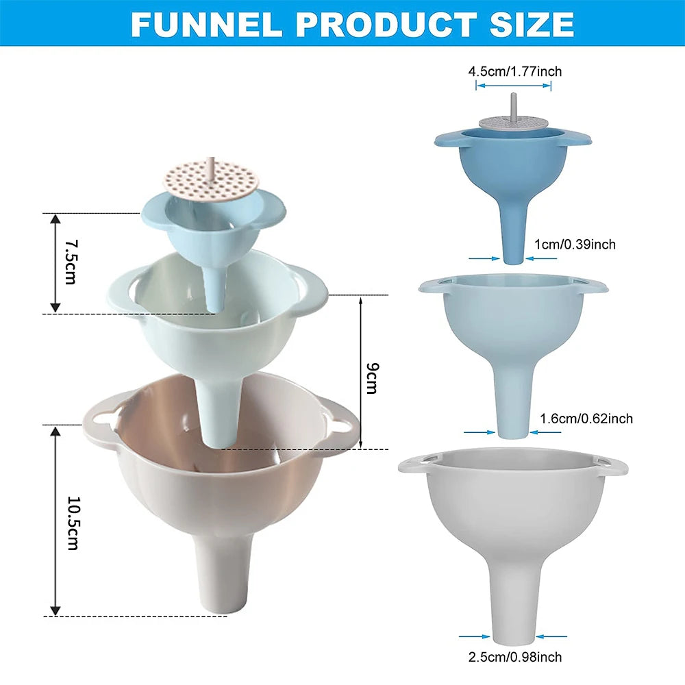 4-in-1 Kitchen Funnels with Detachable Strainer