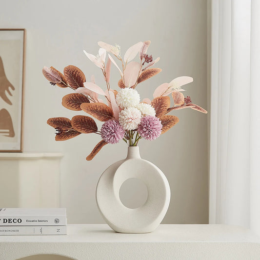 Nordic Style Ceramic Donut Vase Modern  Home Decoration Elegant Flower Container Simple Office LivingRoom Ornaments Table Decor