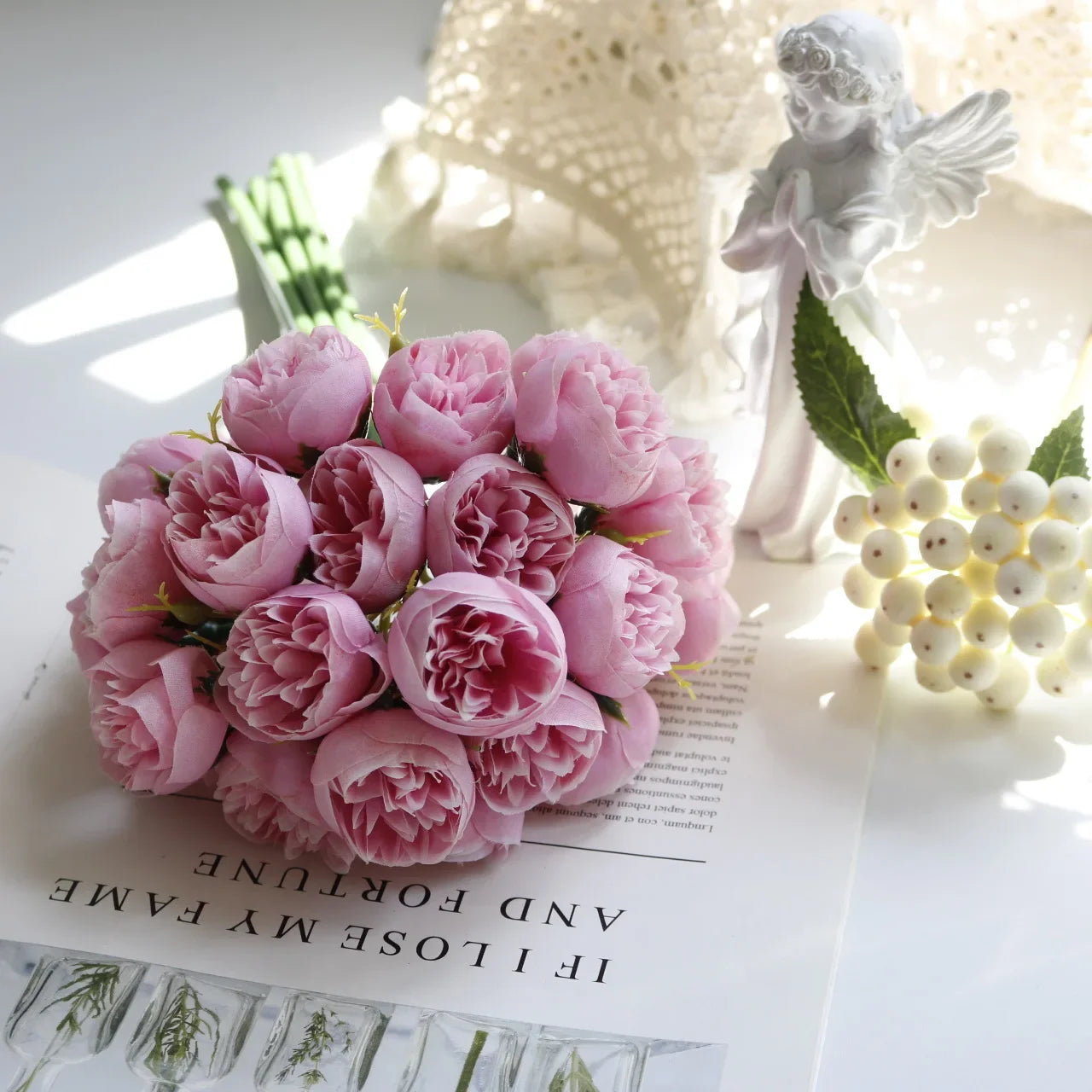 Pink Peony Rose Silk Flower Bouquet