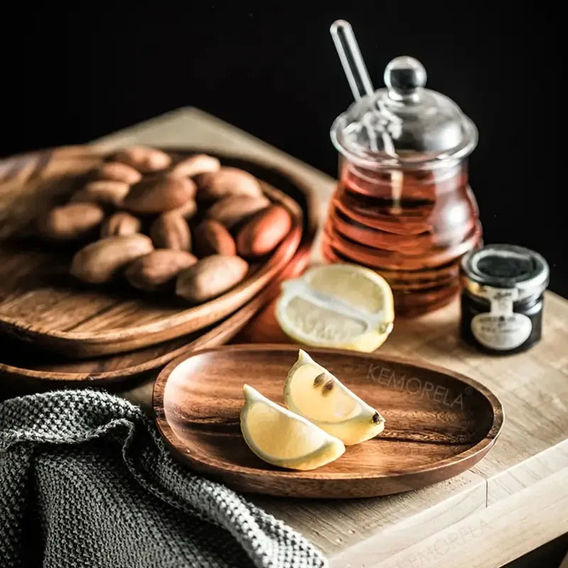 Round Wooden Serving Tray for Snacks