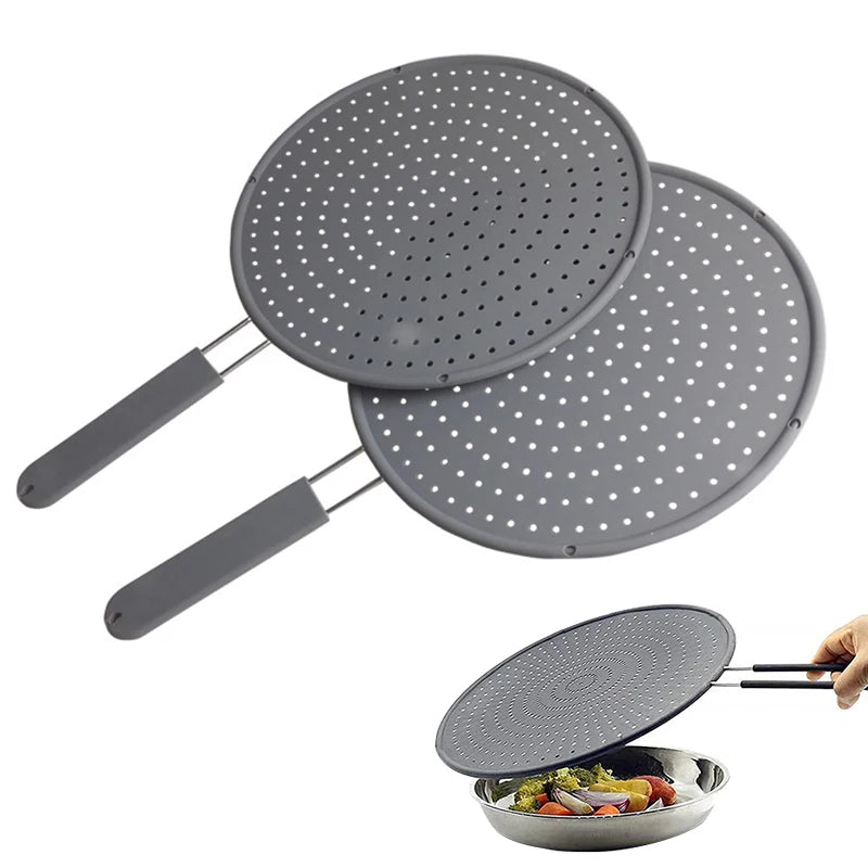 Silicone Splatter Screen with Handle – Heat-Resistant Oil Splash Guard