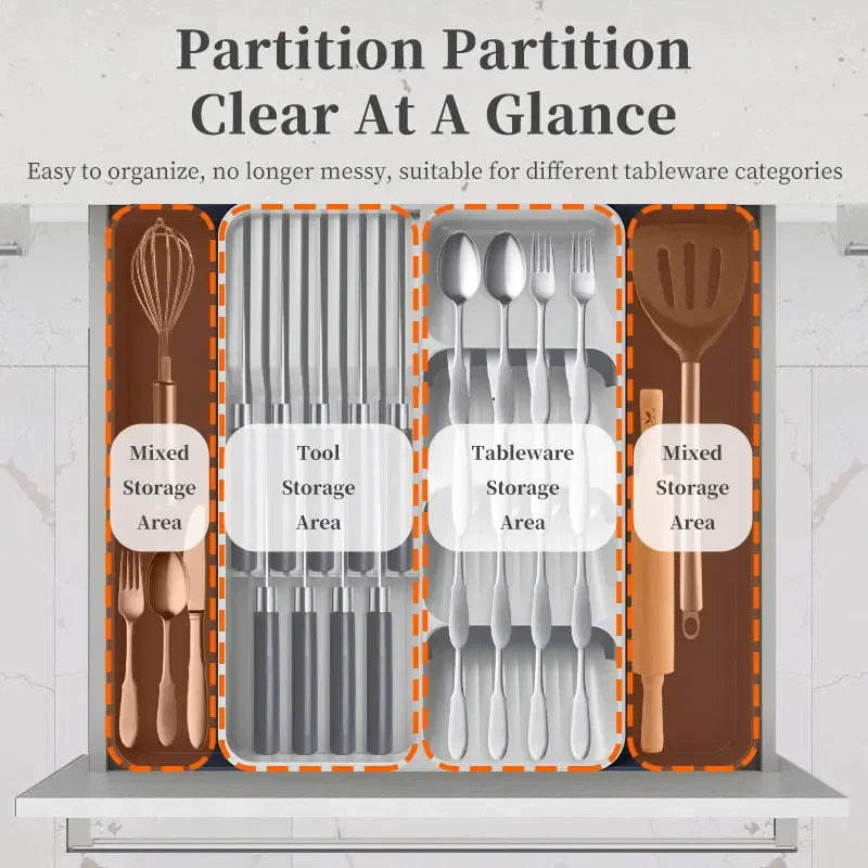 Expandable Silverware Organizer with Knife Holder