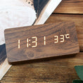 Load image into Gallery viewer, Wooden Square LED Smart Alarm Clocks for Bedrooms, Digital Bedside Clock with Temperature, Voice Control, Desktop Clock
