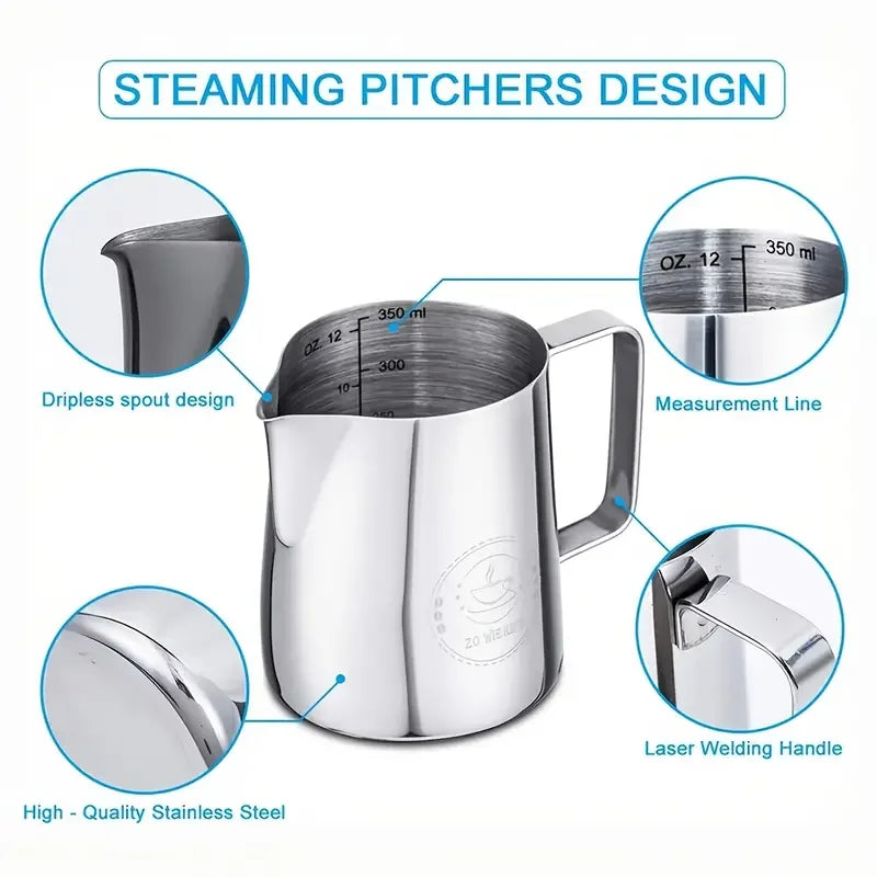 Milk Creamer Frothing Pitcher with Scale – Stainless Steel