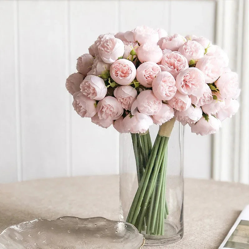 Pink Peony Rose Silk Flower Bouquet