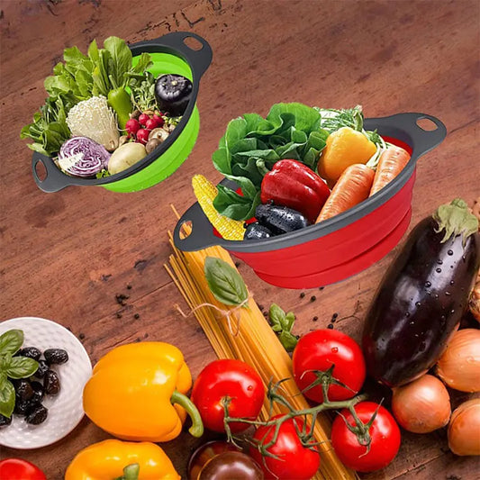 Collapsible Silicone Colander – Round Foldable Fruit & Vegetable Strainer