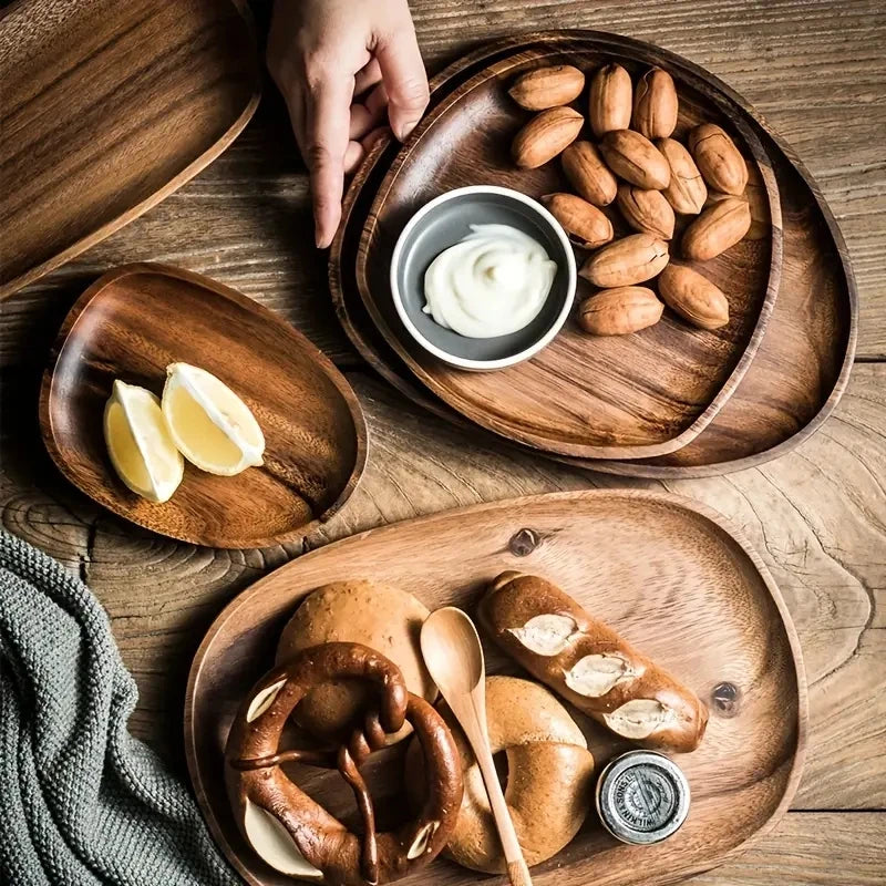 Round Wooden Serving Tray for Snacks